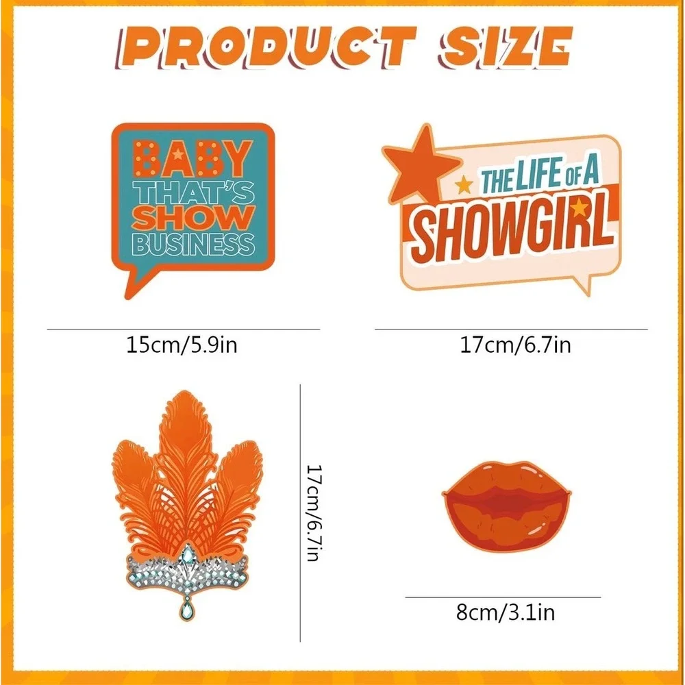NWT 25pc Birthday Girl Showgirl Photo Booth Props Set Orange Music Party w Frame
